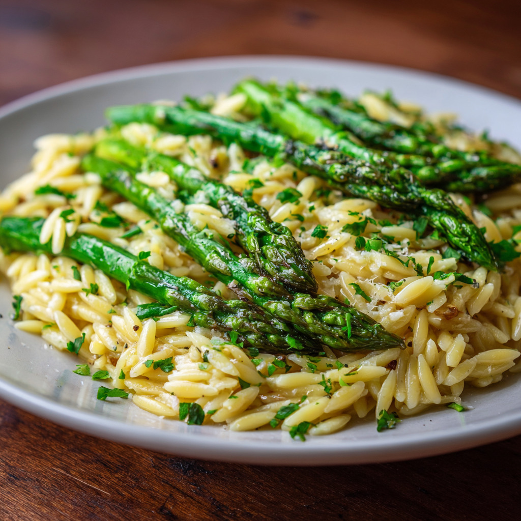Creamy Orzo with Garlic Butter Asparagus