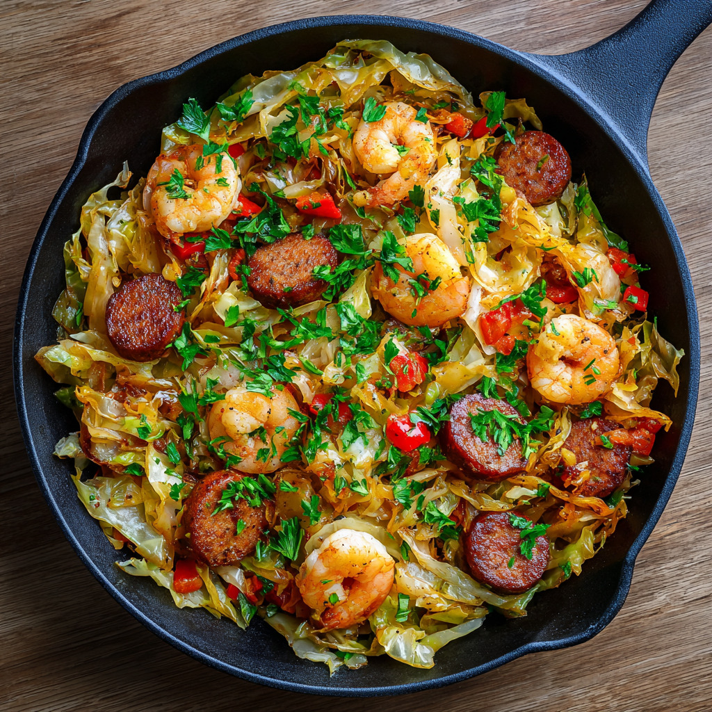 Fried Cabbage with Sausage and Shrimp