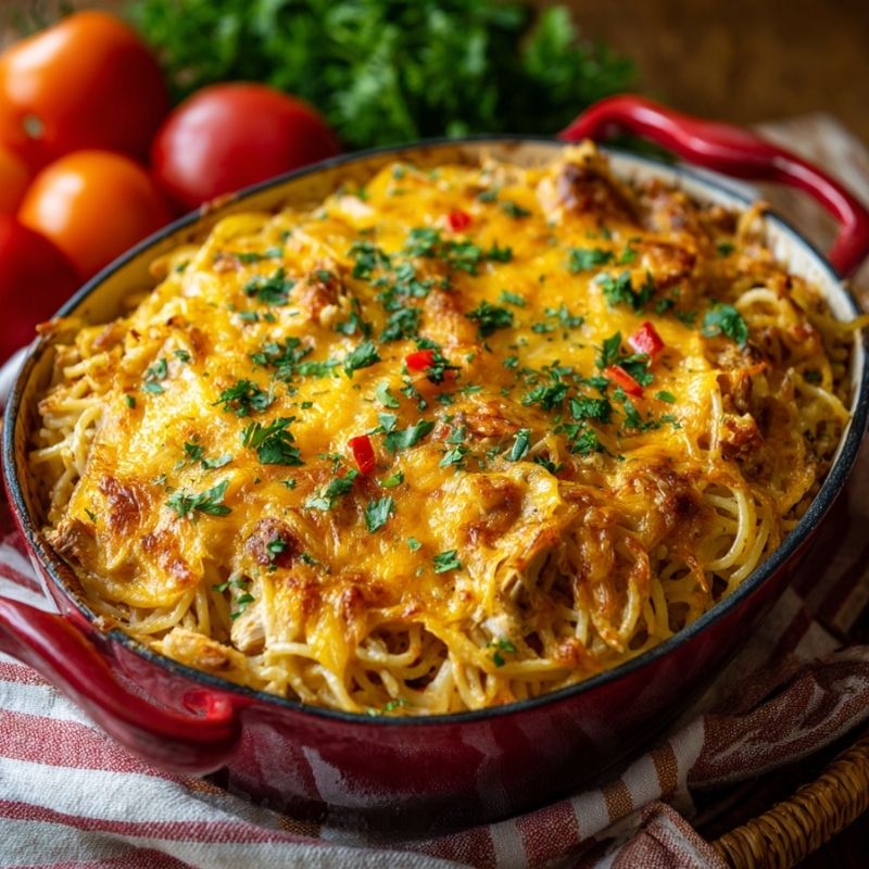 Mouthwatering Spicy Southern Cheesy Chicken Spaghetti Casserole