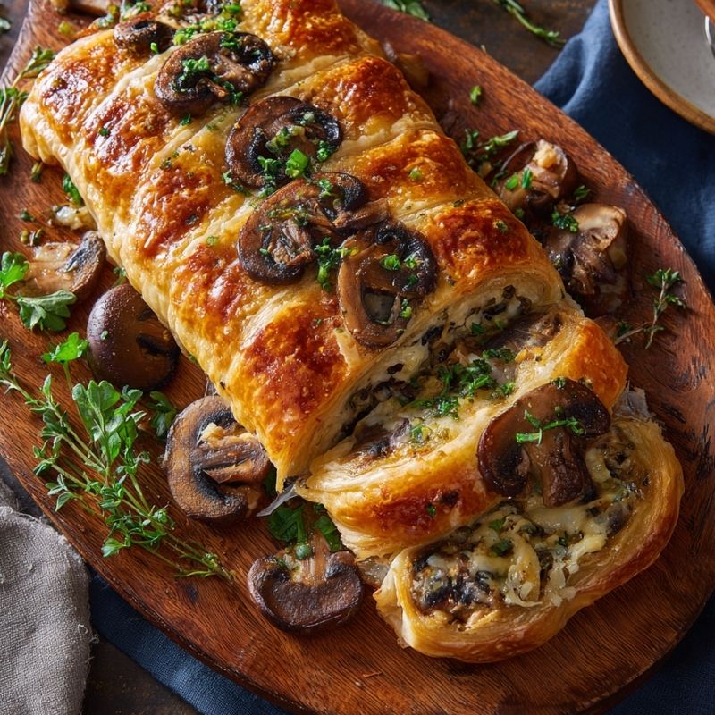 Flaky Mushroom And Gruyère Puff Pastry Braid
