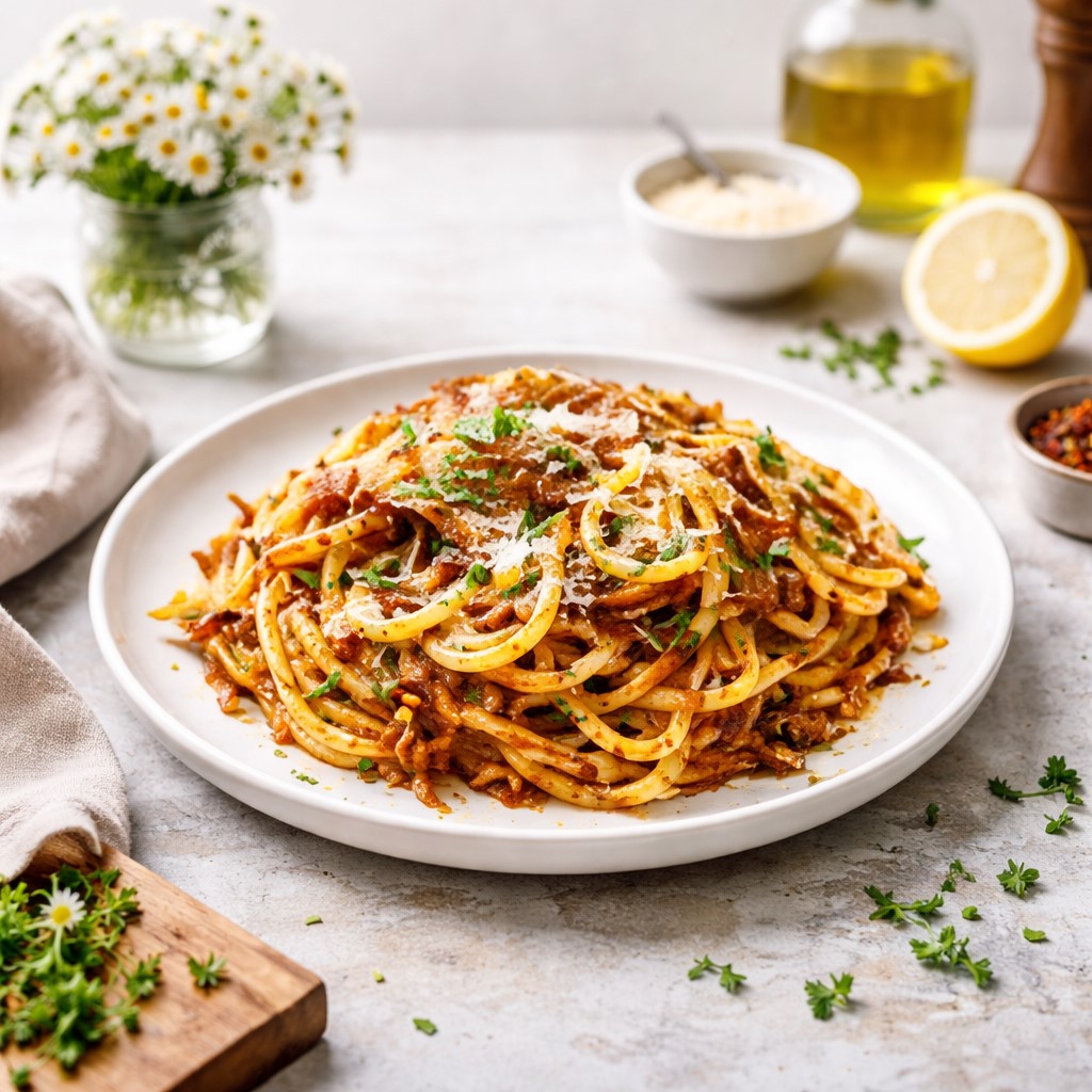 Caramelized Onion Pasta With Chili Oil