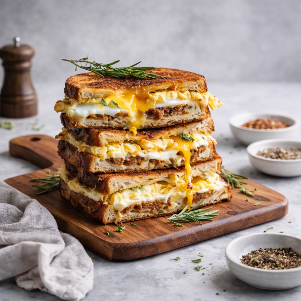 Breakfast Grilled Cheese With Eggs And Sausage