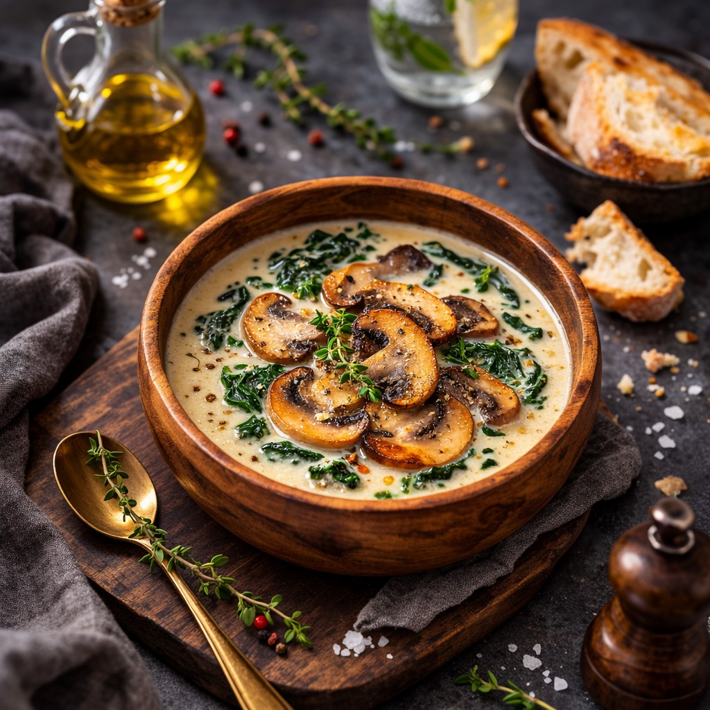 Wild Mushroom Caramelized Onion And Kale Soup